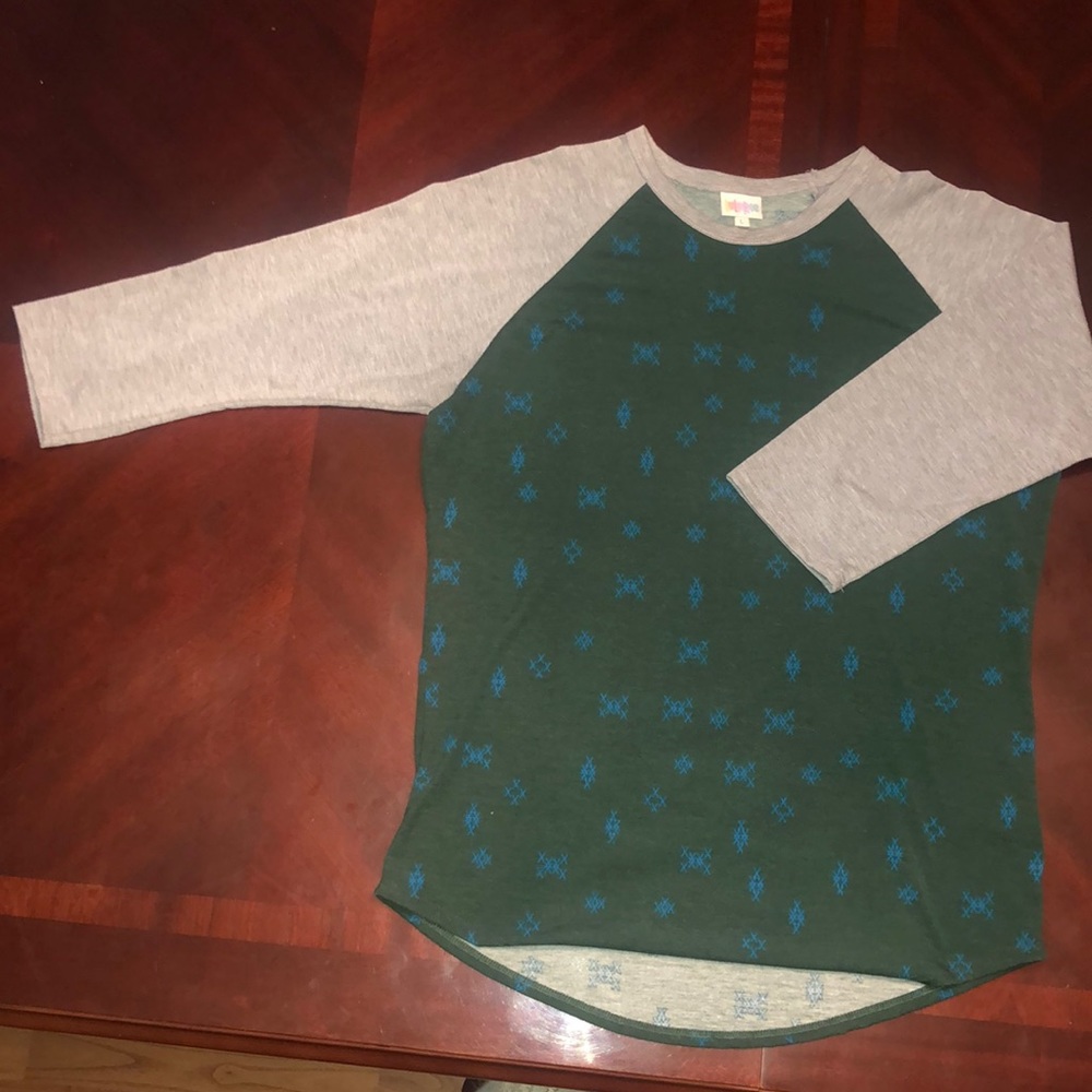 Lularoe Shirt. 3/4 sleeve. Green, blue and grey.
